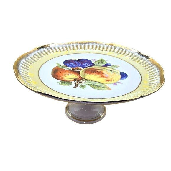 Royal Halsey Pedestal Fruit Plate Perforated Trim & Fruit Design 8" jj3675 - Picture 2 of 8